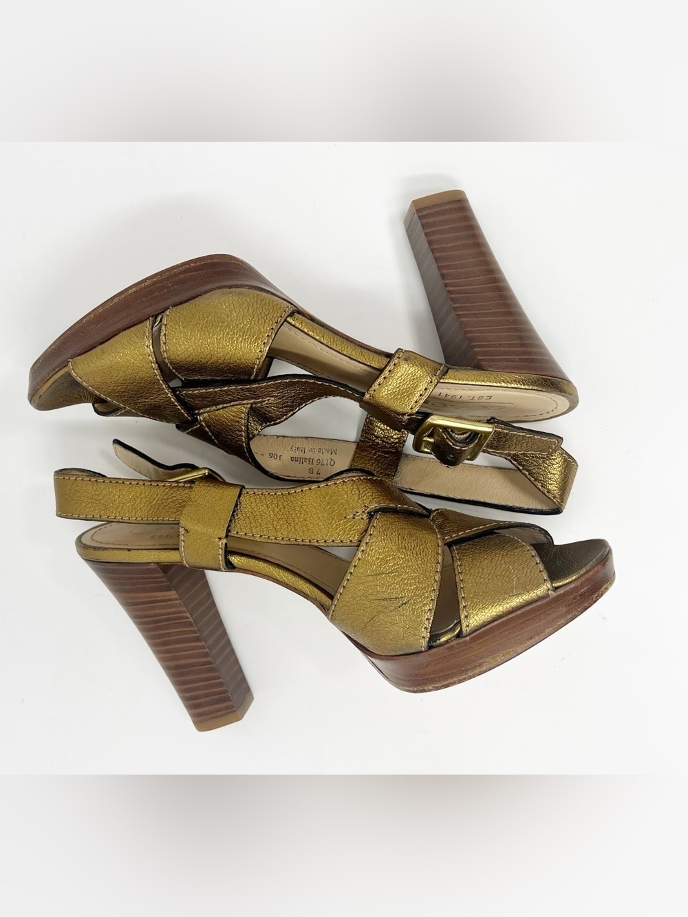 COACH Halina Grainy Calf Women Shoes Size US 7 B Metallic Gold Made in Italy